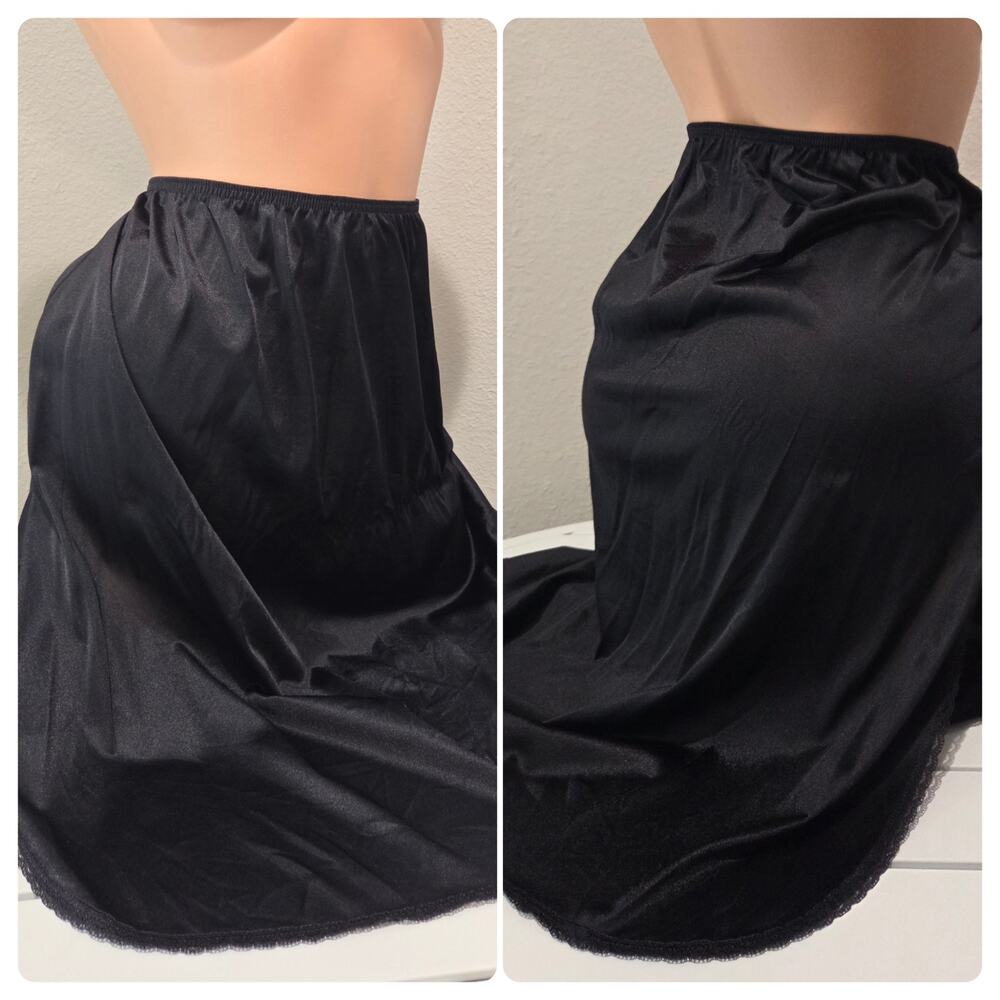 Vassarette Nylon Half Slip Lace Trim Side Slits Black 24" 2XL/46